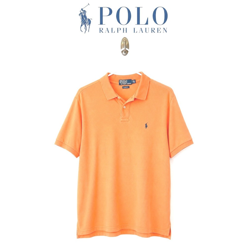 Polo Lauren Men's Orange Classic Fit Polo ShirtL C otton Short Sleeve